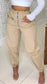 Zipper Button Shirring Pants